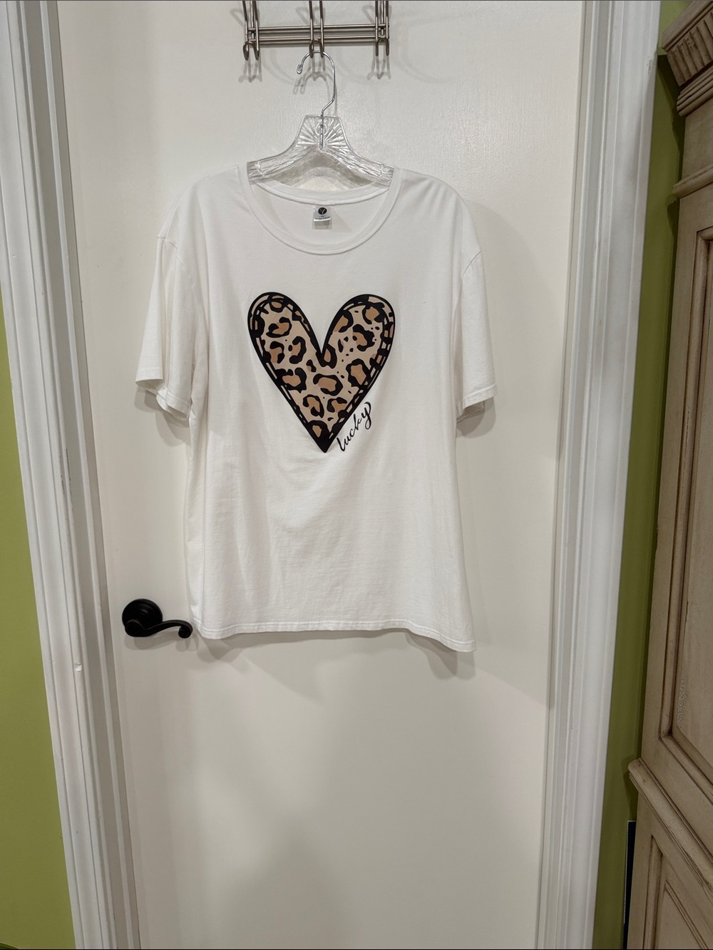 White Kids Tee with Leopard Heart Graphic
